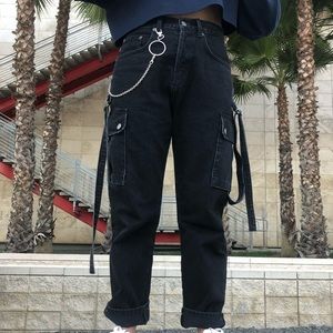 LF Pants - Black LF Carmar Jeans with straps LF Pants - Black LF Carmar Jeans with straps